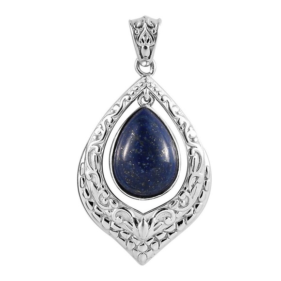 Boutique Jewelry - Lapis Lazuli Pendant in Platinum Over Magnet Quartz Crystal Healing 5.80 tcw Gem